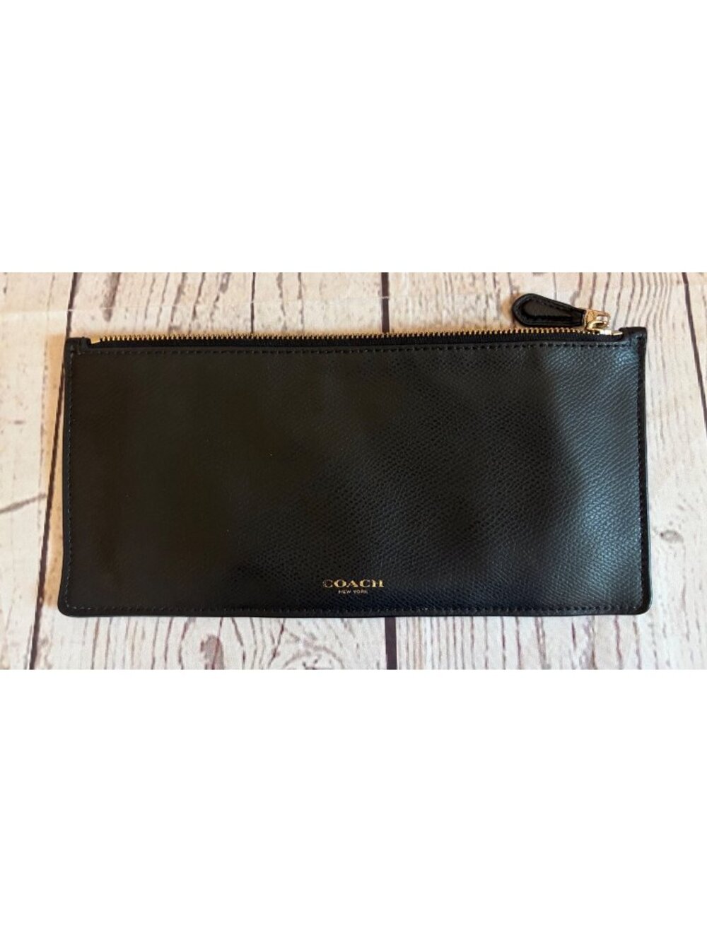 Coach Leather Slim Zip Pouch Black Cross Grain Clutch Bag